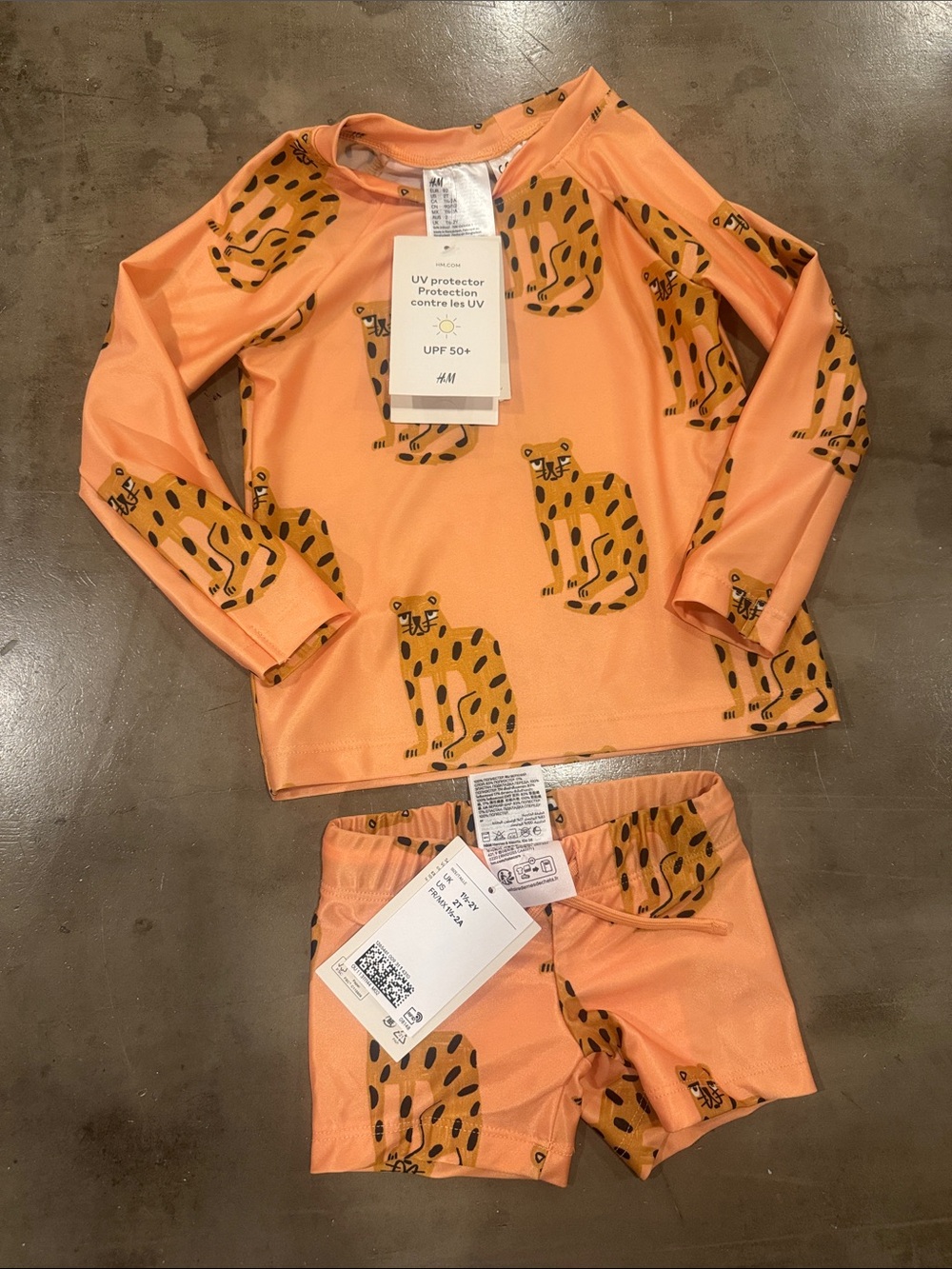 H&M Orange Leopard Print Rash Guard Swim Set